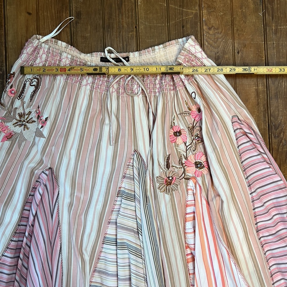 Hazel Anthropologie cotton scarf style embroidered skirt smocking - Picture 3 of 8